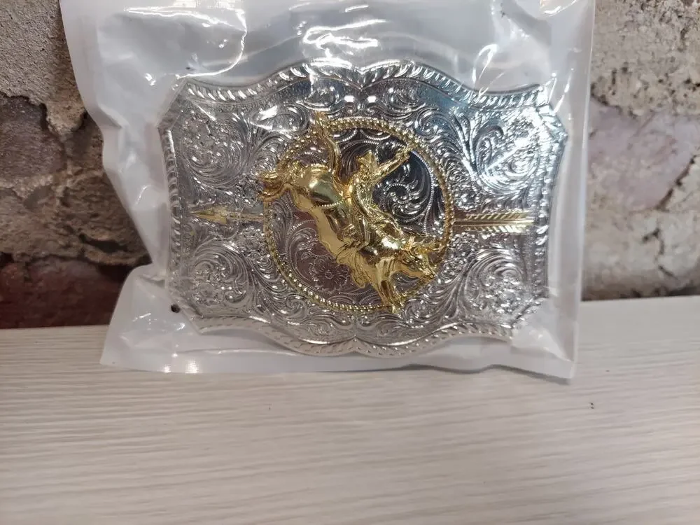 Bull Rider Rodeo Western Belt Buckle Mens Silver Gold Tone Ornate Cowboy